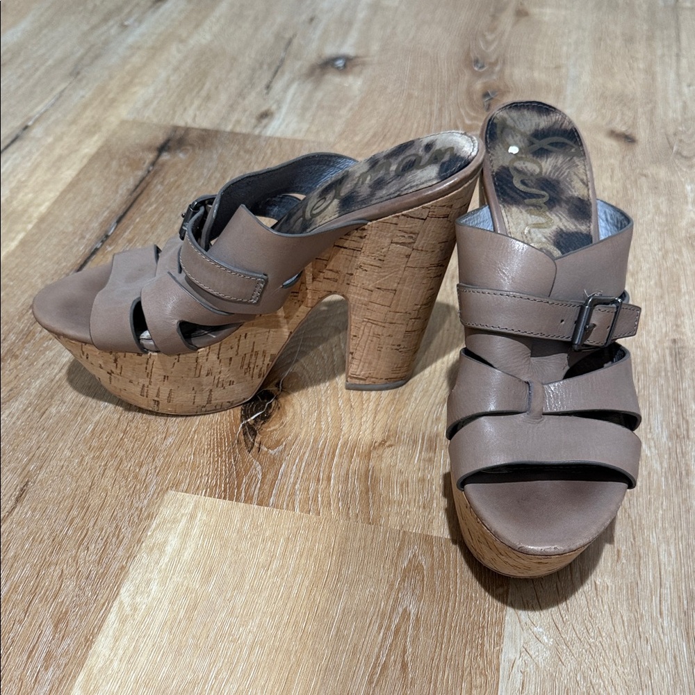 Sam Edelman size 9Taupe Cork Platform Slide Heels with Buckle